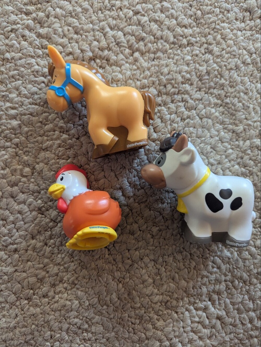 Little People Farm Animal Toy Set - White Cow, Orange Chicken, Tan Horse